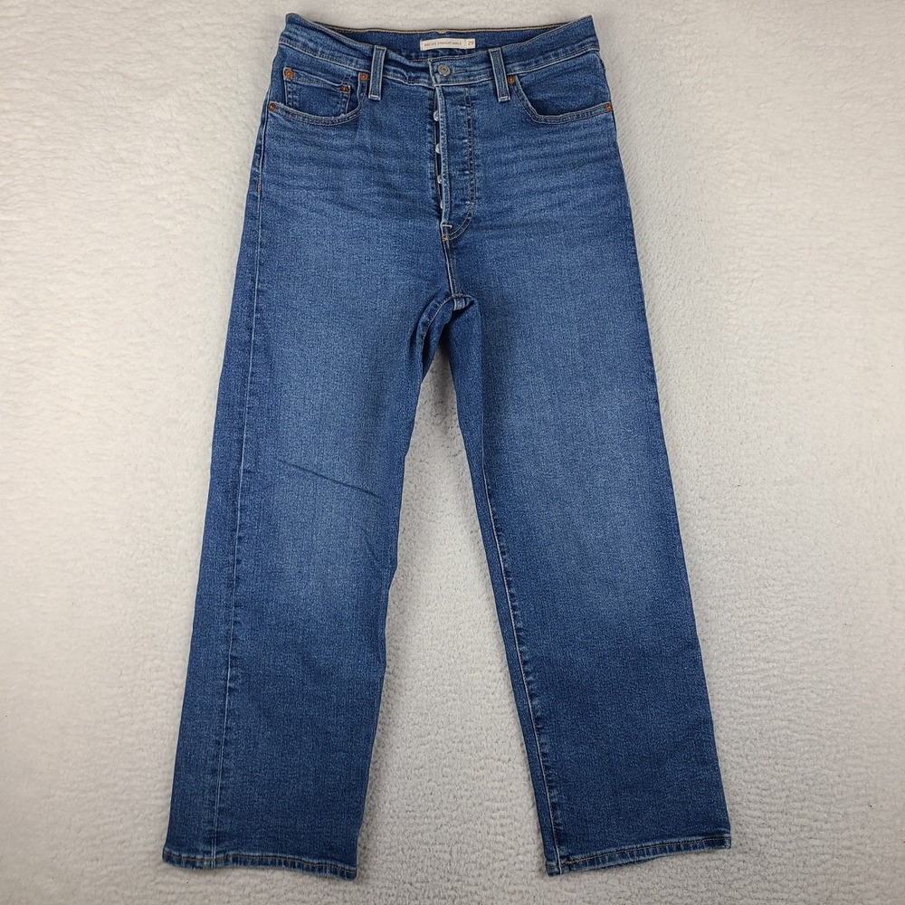 Levi's Jeans Womens 29 Blue Ribcage Straight Ankle Medium Wash Waterless Denim